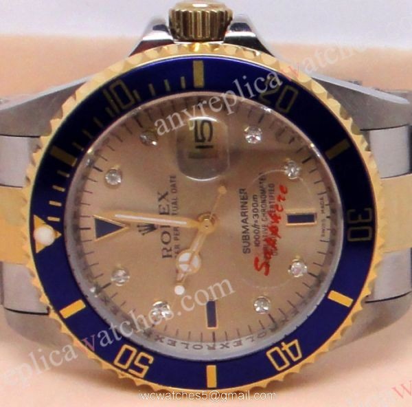 Classic Model Rolex 2-Tone Silver Diamond Face w/Blue Bezel Mens Watch 1