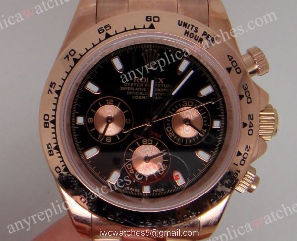 Rolex Rose Gold Daytona Black Face / 40mm Replica Watch 1