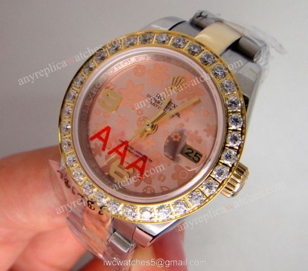 Replica ROLEX Datejust 2-Tone Pink Flower Diamond Ladies Watch 1