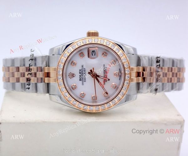 Copy Rolex Datejust Diamond Dial 2-Tone Rose Gold Jubilee White MOP Watch for Woman 31mm 1