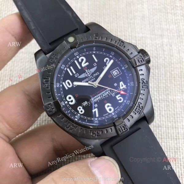 Fake Breitling Colt Skyracer Black Steel Case Automatic Movement Black Rubber Strap Watch 1