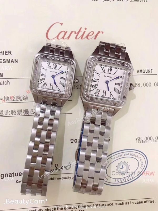 Two Tone Cartier Santos Diamond Replica Watch Lover watch New Replica 1