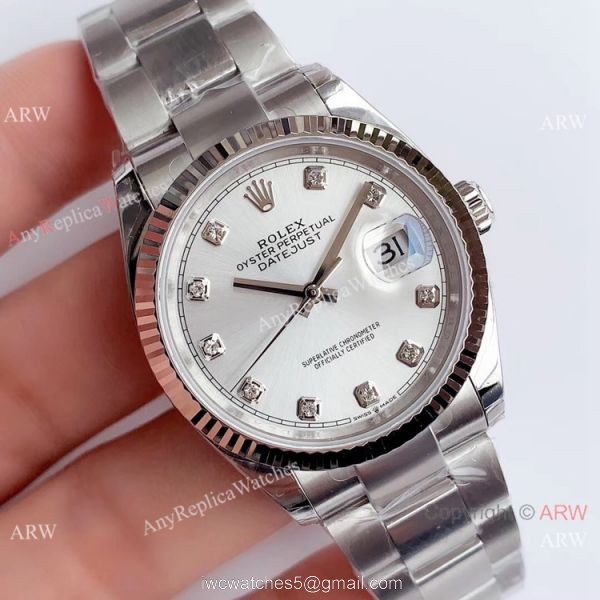 (EW)Rolex EW Factory Datejust 36mm Watch Stainless Steel Silver Diamond Dial 1