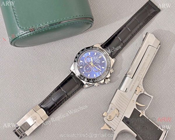 Rolex Daytona Blue Dial Replica watch Black Leather Strap 1