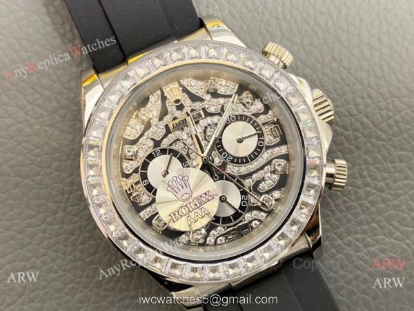 New Rolex Daytona Rubber Strap Replica Watch Stainless Steel Leopard Dial 1