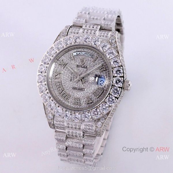 Day Date Rolex Diamond Bezel Replica Watch Stainless Steel Black Dial 43mm 1