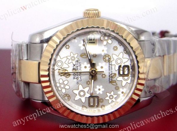 Rolex Datejust Fake Watch: Two Tone Silver Flower Face 36mm Mens Watch 1