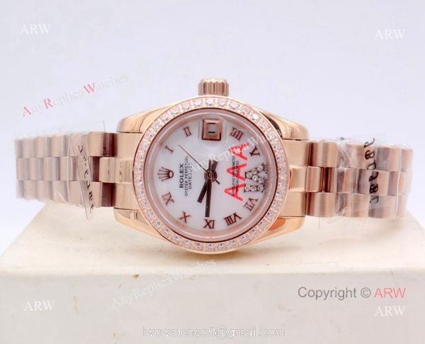 Replica Rolex Diamond Bezel Datejust Rose Gold President Watch 26mm Ladies Replica Rolex 1