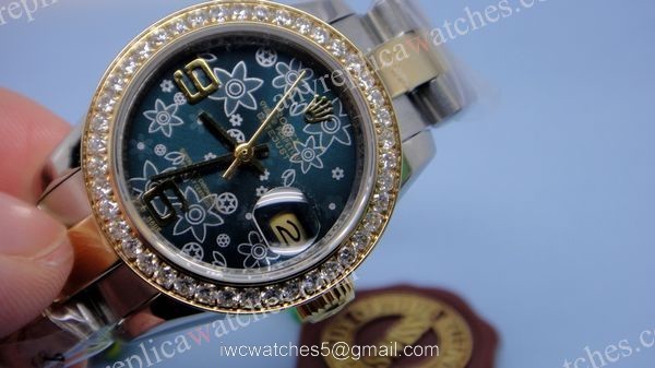 Two Tone Flower Face Diamond Bezel Rolex Replica Watch Datejust Ladies Size 1