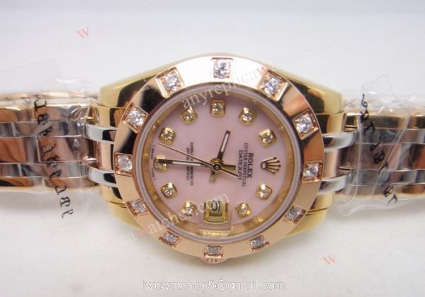 Clone Rolex Datejust Masterpiece 3-Tone Pink MOP Ladys Watch 1