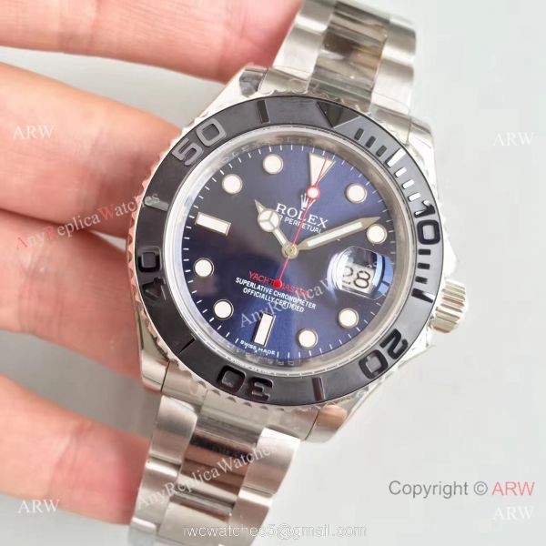 New Replica ROLEX Yacht-Master watch SS Black Bezel Blue Dial 40mm Watch 1