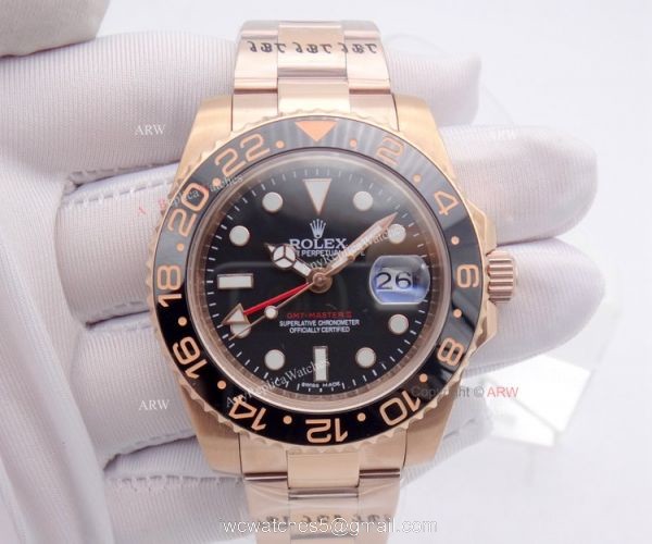2018 Rolex GMT Master 2 Copy Wristwatch Black Ceramic Bezel Rose Gold 1