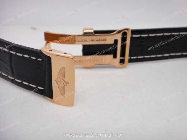 24mm Breitling Replica Watch Bands / Black Real Leather Rose Gold Clasp 1