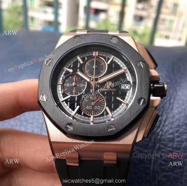 Copy Audemars Piguet Offshore 44mm Watch Rose Gold Black Rubber Strap 1