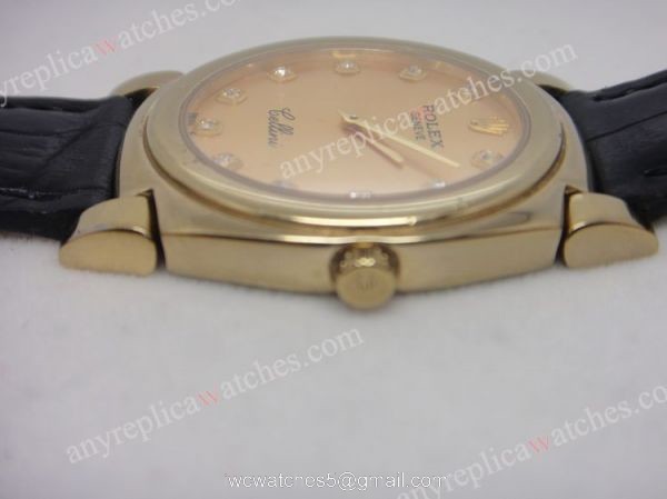 Top Quality Rolex Cellini Watch Gold Face Black Leather 1