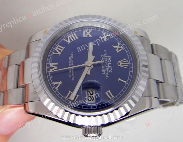 Rolex SS Oyster Datejust Watch Blue Roman Replica for Sale 1