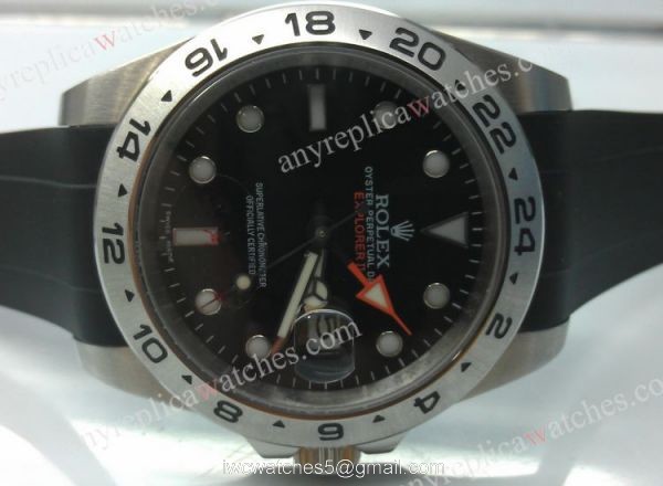 Knockoff Rolex Explorer II GMT SS Black / Black Rubber 40mm 1