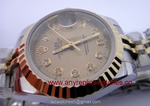 Copy Rolex Datejust Watch Two Tone Gold Dial For Women Size 1
