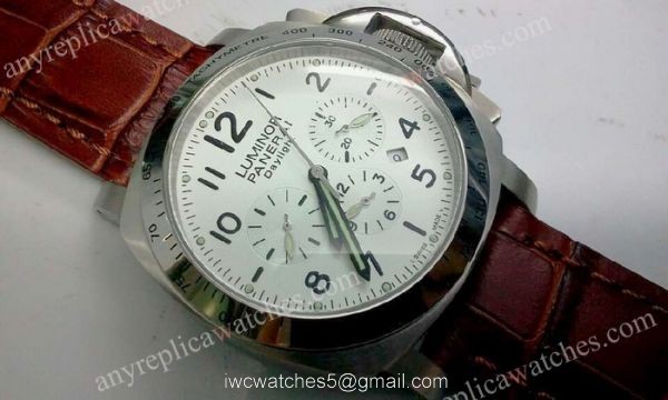 Panerai Daylight White Face Brown Leather band Replica Watch 1