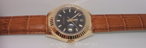 Copy Rolex Datejust Watch Black Face Brown Leather 1