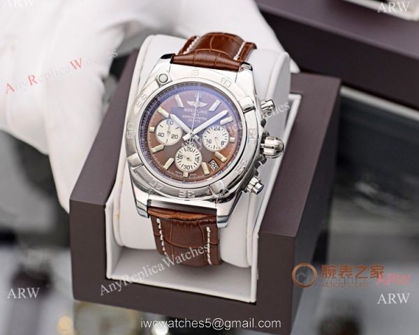 Fake Breitling Chronomat Watches White Dial Black Leather Strap 1