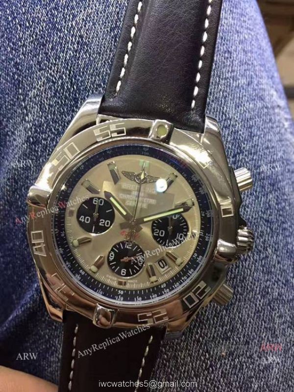 Breitling Chronomat B01 Replica Watch Gray Dial Black Leather W White Stitch 1