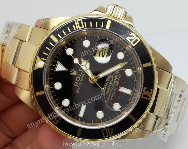 Classic Model Rolex Yellow Gold Submariner Watch Black Face / Black Bezel 1