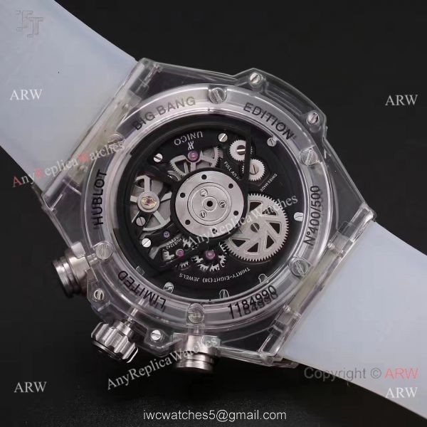 2018 Baselworld Hublot Unico Sapphire Replica White Rubber All Transparent Case Hublot Big Bang Watch 1
