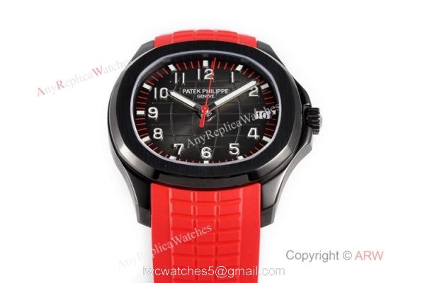 Swiss 1:1 Copy Patek Philippe Aquanaut Cal324 Watch Carbon Case Red Rubber Strap 1