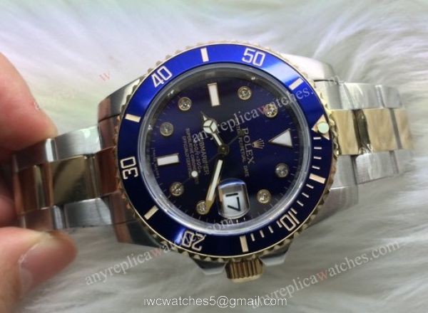 NEW UPGRADED Rolex Submariner Watch 2-Tone Blue Diamond Ceramic Bezel 1