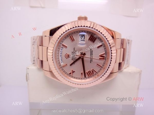 New Replica Rolex Day Date Rose Gold Roman Markers Watch 40mm 1