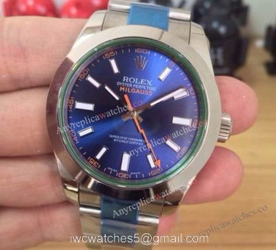 Replica Rolex Milgauss Stainless Steel Blue Face Watch 40mm 1