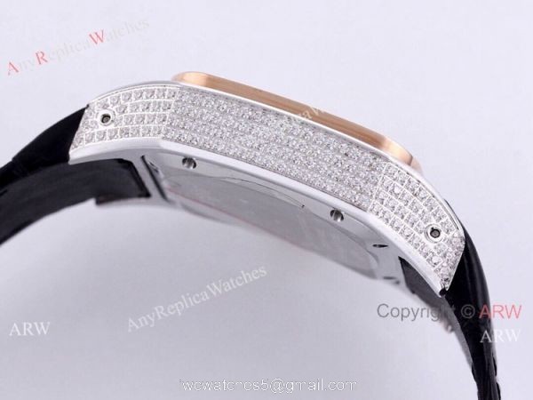 Iced Out Cartier Santos Automatic Watch Replica Two Tone Rose Gold 1