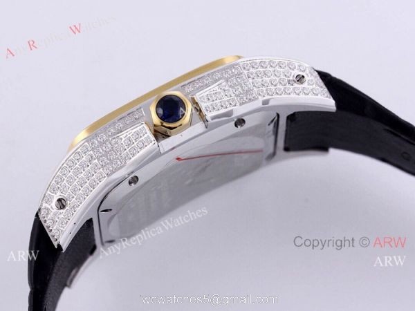 Iced Out Cartier Santos Watch Two Tone Case Automatic Movement 1