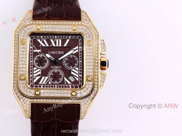 Iced Out Cartier Santos VK Chronograph Watch Blue Dial 45mm 1