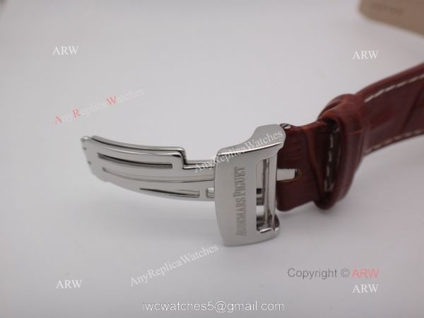 Cheap Audemars Piguet Replica Watches Royal Oak SS White Chronograph Brown Leather Band 1