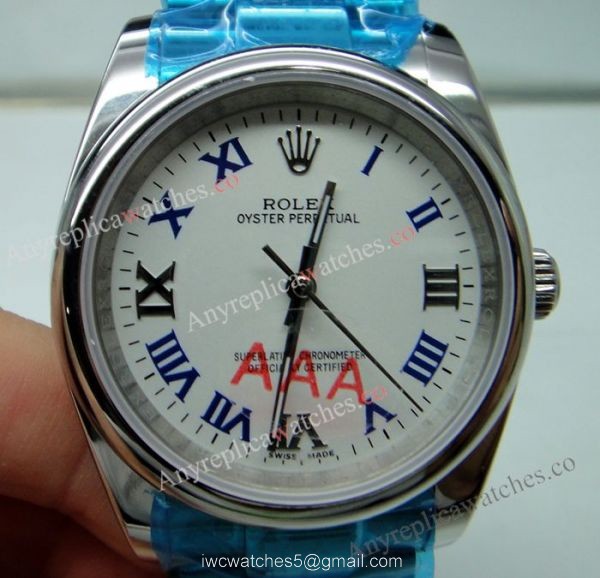 Replica Rolex Oyster Perpetual Explorer White Blue Roman Face Watch 1