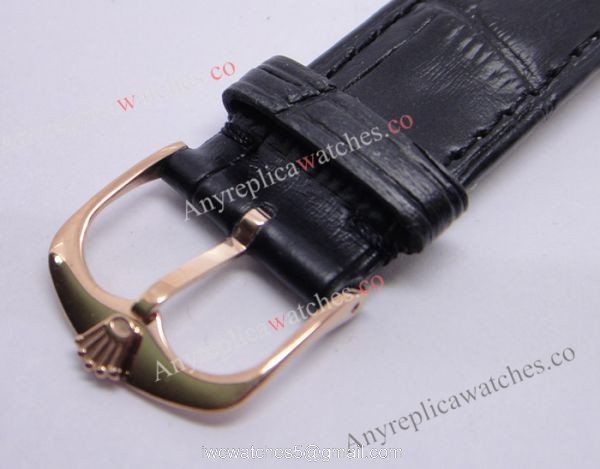 Rolex Geneve Cellini Time Watch Replica Rose Gold Black Face Black Leather 1