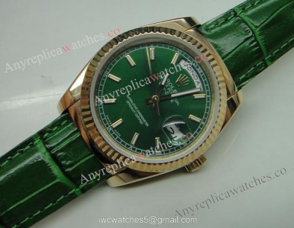 Rose Gold Green Face Rolex Replica Day Date Watch 36mm 1