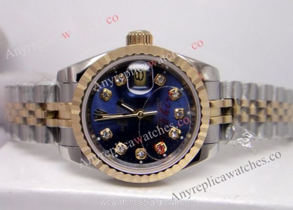 Copy Rolex Datejust 2-Tone Watch Blue Face For Ladies 1