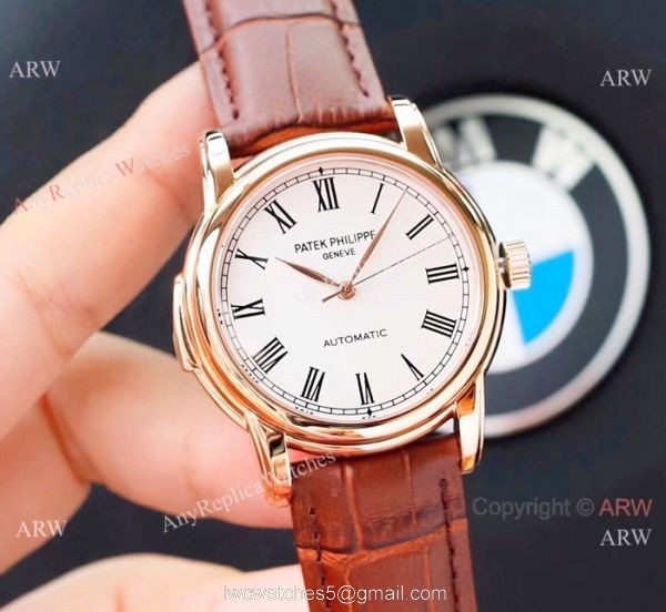 Clone Patek Philippe Calatrava Rose Gold Black Roman watch Simple Style 1