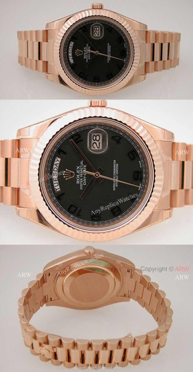 Replica Rolex Day-Date II Watch Black Arabic Dial Rose gold 1