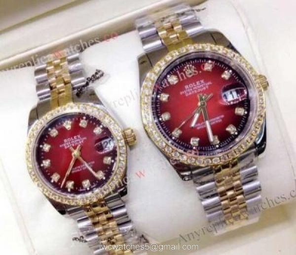 Replica Red Face Rolex Datejust Watch / 2-Tone Diamond Bezel 1