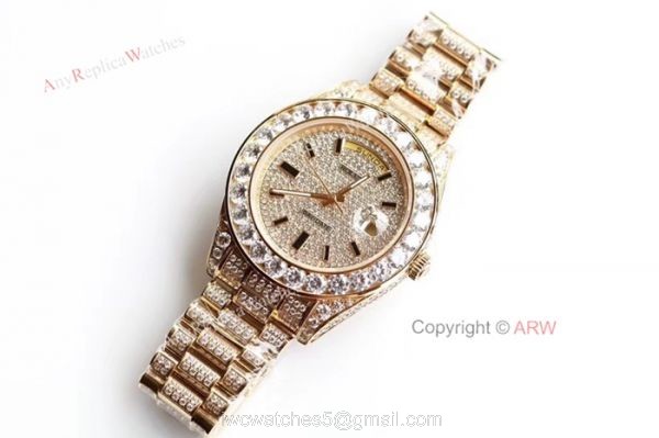 Swiss Replica Rolex Presidential Diamond DayDate Iced Out Watch 39mm 1