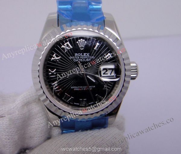 Replica Rolex Datejust Men Watch SS Black Sunburst Dial 1
