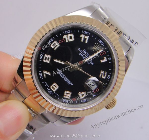 Swiss Quality Replica Rolex Datejust 41 Black Watch Two Tone Arabic Markers 1