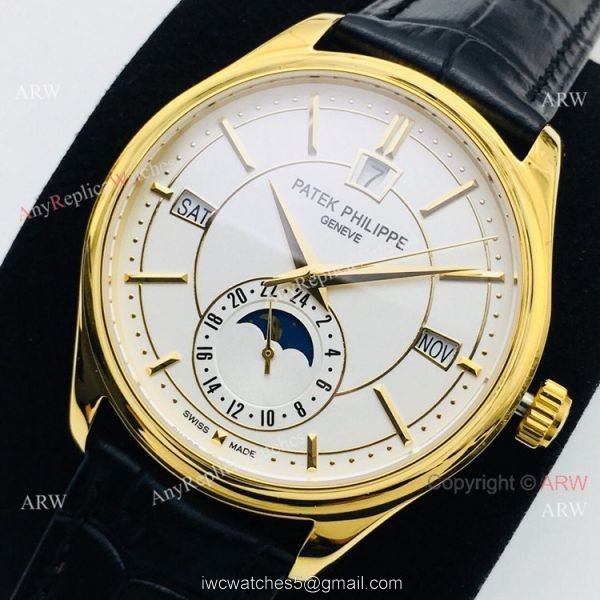 PPF Swiss Patek Philippe Annual Calendar Complications watch Gold and White 1