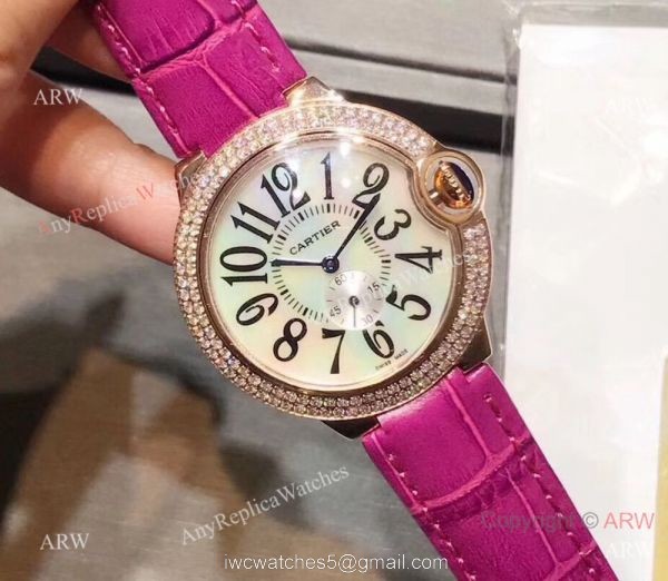 Womens Fake Cartier Watch Ballon Bleu Rose Gold Diamond Bezel Quartz 36mm 1