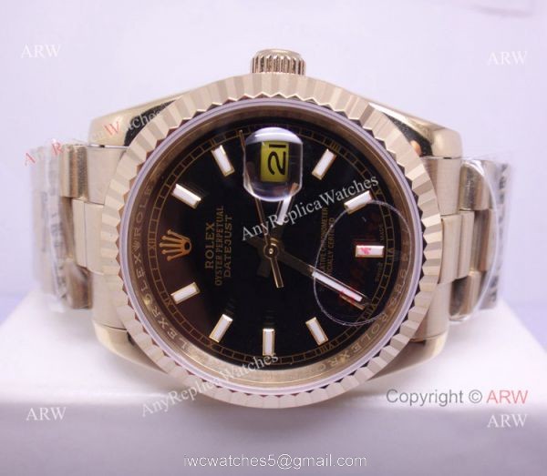 Replica Gold Rolex Datejust Black Dial Men Watch 1
