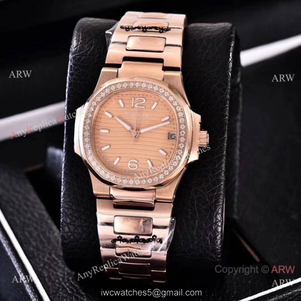 Copy Patek Philippe Nautilus Womens Rose Gold and Diamond 35mm watch Swiss Quality 1